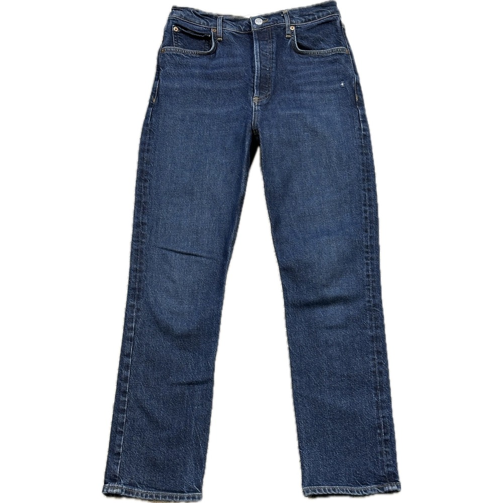 AGOLDE Riley Long High Rise Straight Jeans 27 Dark Blue Button Fly A9090B-1255